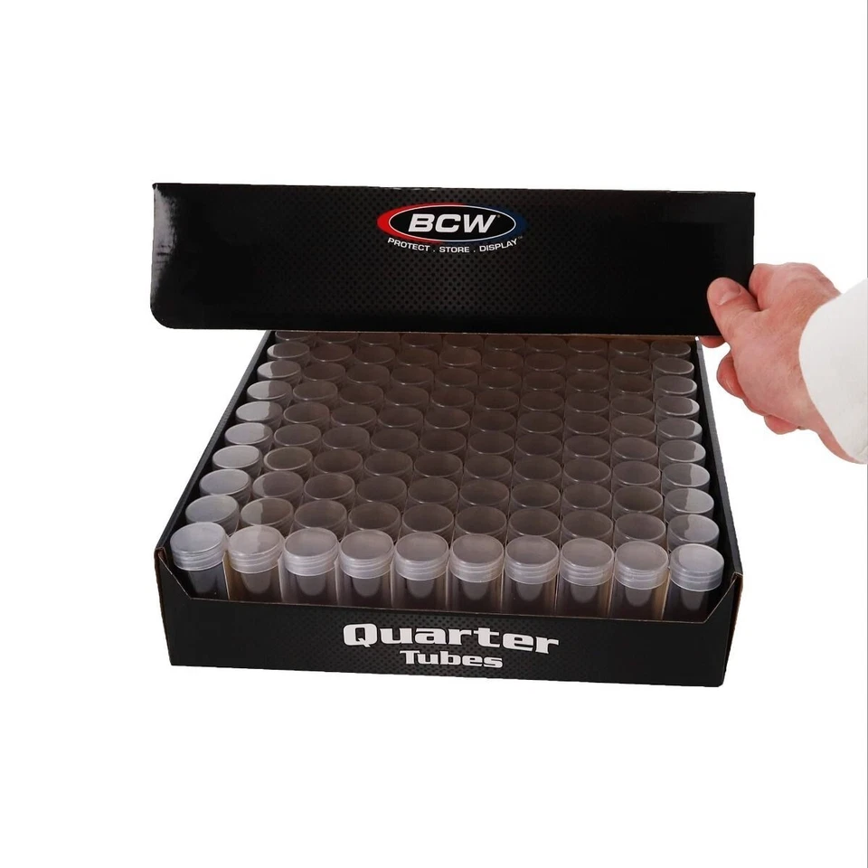 20pk BCW Coin Tube Quarter Round Plastic Storage Tubes Screw Cap Holds 40