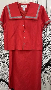 Vintage 80s Sailor Jacket Slip Dress Linen Red Christmas Jessica Howard 14P - Picture 1 of 9
