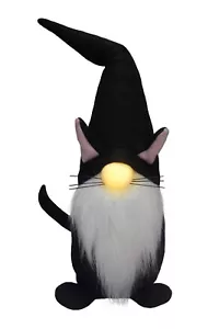 Halloween Plush Black Cat Gnome LED Lighted Nose Poseable Tail NEW 72440 - Picture 1 of 2