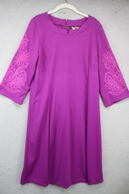 Vestido Bob Mackie 3/4 Mangas Anchas Bordadas Usable Arte Midi-Mediano-Fucsia Foto 1 de 4