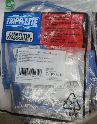 Lot of 10 - NEW Tripp Lite Cat6 Gigabit Snagless Patch Cable Network 1 ft Blue - Image 1 of 4
