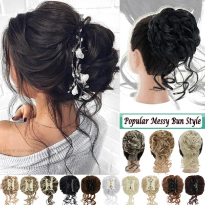S-NOILITE Claw Jaw Clip on in Messy Bun Hair Piece Extension Scrunchie Updo Hair Curly 65g