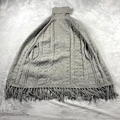 Avalin Cable Knit Turtleneck Fringed Poncho Cape Sweater Gray Size S/M - Image 1 of 4