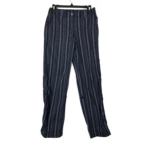 Navy Blue Striped Pants Convertible Hem Full to Cropped Bianca Nygard Vintage - Picture 1 of 11