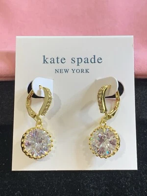 Kate Spade Gorgeous Gold Large Round CZ Drop Earrings-New With Pink Pouch - Image 1 of 2