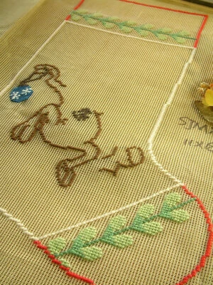 Christmas Stocking Preworked Needlepoint Canvas #2 - Image 1 of 4