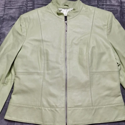 TERRY LEWIS Classic Luxuries Genuine Leather Moto Jacket Sz M Green Biker VTG - Image 1 of 4