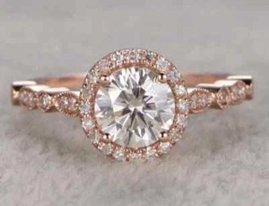 1.85Ct Round Cut Lab Grown Diamond Women's Engagement Halo Ring In 14k Rose Gold - Picture 1 of 12