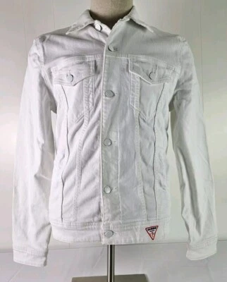 Guess 'Friends With You' All White Denim Jacket Vintage Men's Size M NWT Note! - Image 1 of 4