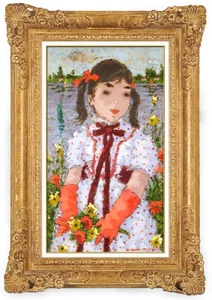 Suzanne Eisendieck Oil Painting On Canvas Girl Portrait Signed Flower Artwork - Picture 1 of 5