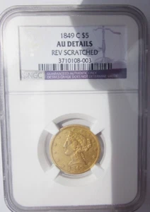 1849-C LIBERTY HEAD HALF EAGLE $5 DOLLAR GOLD COIN NGC AU DE RARE CHARLOTTE NICE - Picture 1 of 5