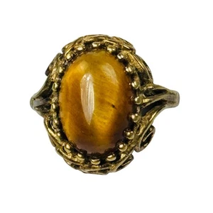 Vintage Oval Tigers Eye Quartz Yellow Gold Ring 8K Gold Size 6.75 - Picture 1 of 6