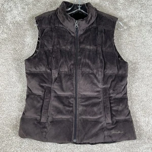 Eddie Bauer Goose Down Puffer Vest Womens M Brown Quilted Plush Full Zip Jacket - Picture 1 of 10