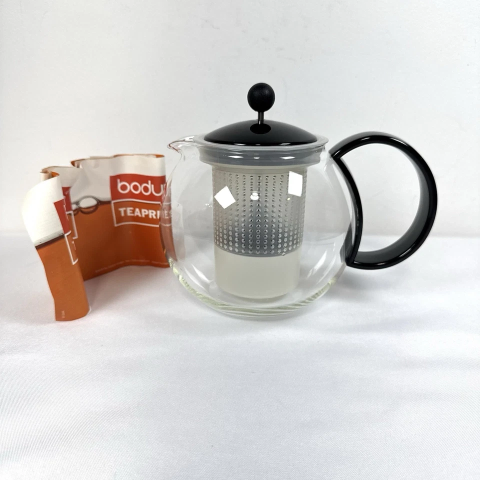 Bodum Assam Tea Press Glass With Infuser Filter Paperwork 1.0L Tetera Black - Image 1 of 4