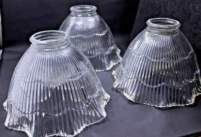 Replacement 6 1/2" Bell-Shaped Clear Ribbed Glass Shade Set Of 3 - Image 1 of 4