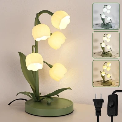 Flower Table Lamp for Bedroom,3 Colors Flower Reading Light with 5 Lily of Th... - Image 1 of 4