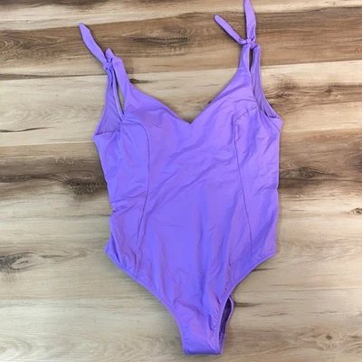 Lands End Women's Purple One Piece Swimsuit Tie Shoulder V Neck Size 12 - Image 1 of 4