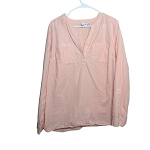 Kim Rogers Blouse Women's XL Peach Striped V-Neck Popover Casual Shirt Top - Picture 1 of 10