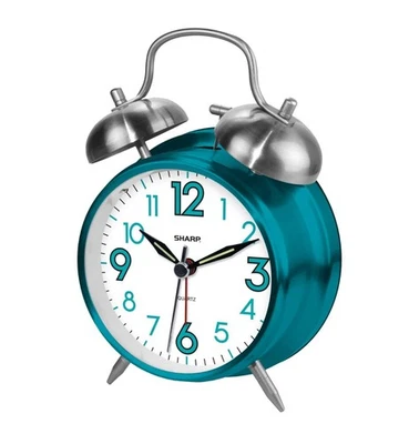 Sharp SPC851 Twin Bell Alarm Clock, Teal Pre-owned.  - Image 1 of 3