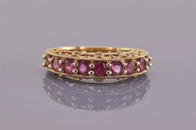 Anillo de oro de plata esterlina púrpura amatista acentuado bisel vinculado banda 925 talla: 5 Foto 1 de 4