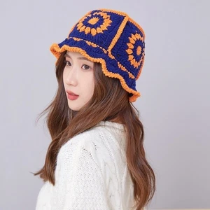 Korean Style Knitted Fisherman Hat Hollow Bucket Hat Flower Sun Hat  Student - Picture 1 of 17
