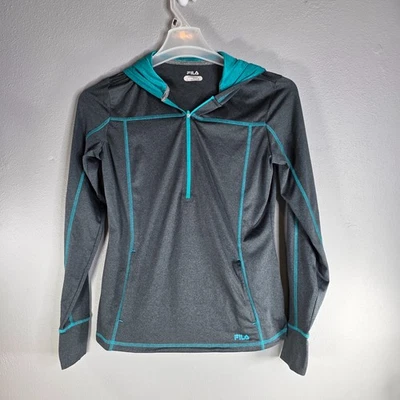 Fila Hoodie Women’s Size Small 1/2 Zip Jogging Athletic Black & Teal  - Image 1 of 4