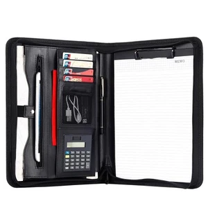 Leather Portfolio Business Padfolio with Zipper Document Organizer for Men Women - Picture 1 of 8