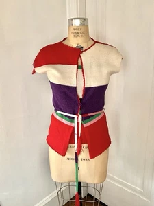 Vintage 70er Jahre Giorgio Sant'Angelo Strick Twin Set mit Gürtel und Fransen - Bild 1 von 7