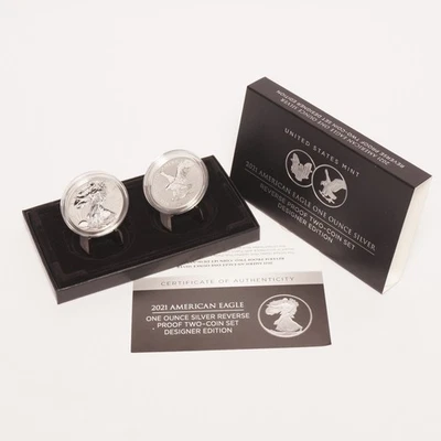 2021-W and S Silver American Eagle Dollars Reverse Proof Two-Coin Set - Image 1 of 3
