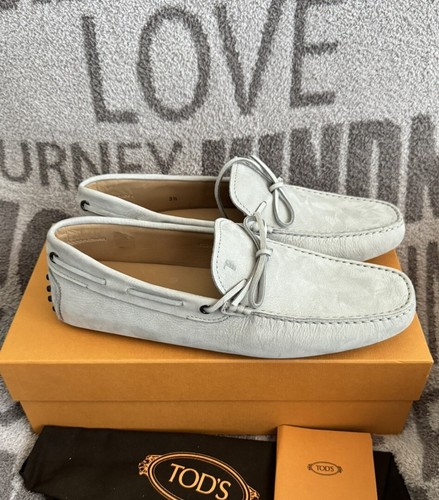 TOD’S Mocassini casual driver scarpe con logo taglia US 9 5 grigio chiaro celeste nuove con etichette