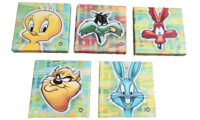 5 Limited Edition Warner Bros 10"x10" Canvases Taz Bugs Tweety Wile Sylvester - Image 1 of 4