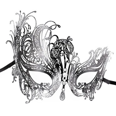 Máscara de mascarada veneciana Mardi Gras de metal cisne para mujer con brillos plateados Foto 1 de 4