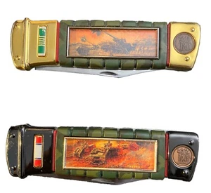 Franklin Mint Set of 2 Military Collector Knives M113 APC & M107 175mm Gun. - Picture 1 of 6