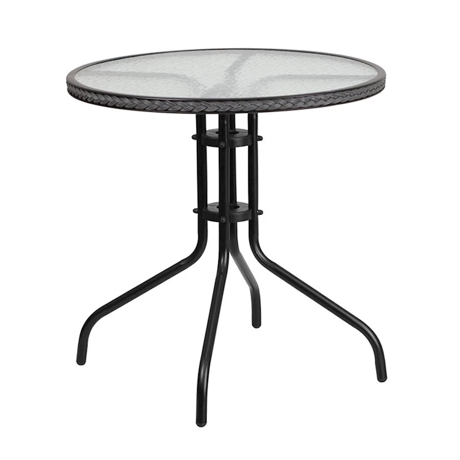 Flash 28'' RD Glass Table, 2 Gray Rattan Chairs - TLH-087RD-037GY2-GG - Image 1 of 1