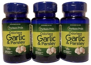 Puritan's Pride ODORLESS GARLIC & PARSLEY 3x100=300 Rapid Release Softgels 11/25 - Picture 1 of 12