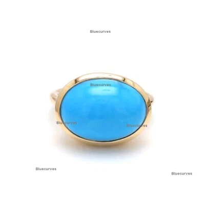 Anillo solitario turquesa Arizona forma ovalada de 4-5 quilates oro amarillo sólido de 14 k Foto 1 de 4