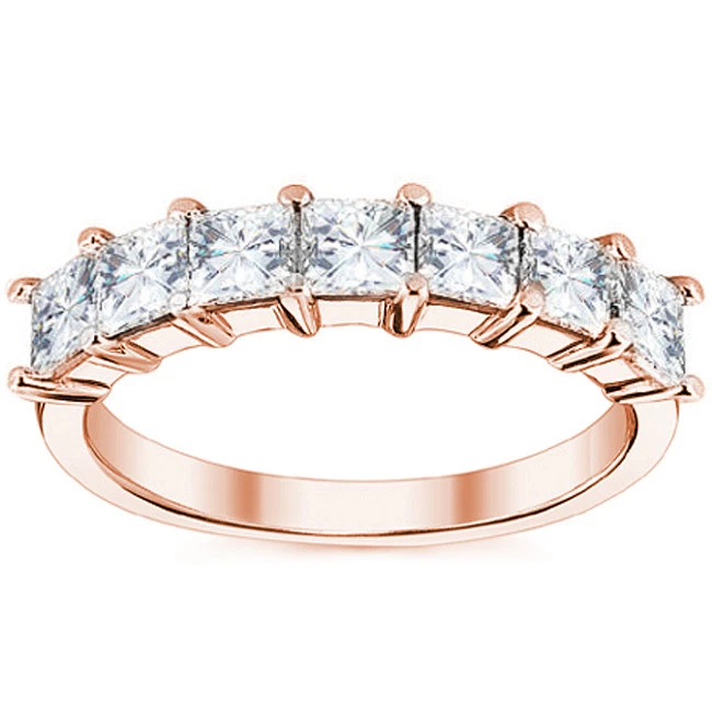 Anel de aliança de casamento 1,75 CT exclusivo quadrado corte brilhante moissanita 7 pedras 14K RG - Imagem 1 de 2