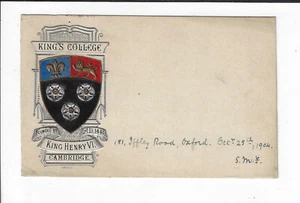Escudo de armas de Cambridge 1904 escudo en relieve postal del King's College p2137 - Imagen 1 de 2