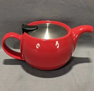 ForLife 18 Oz Teapot Red Ceramic Metal Cover Excellent Used Condition - Picture 1 of 8