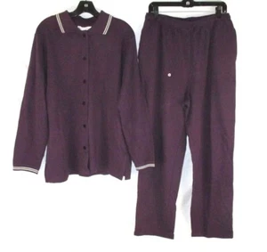 Sport Savvy Womens Knit Pants Set Purple Large Stretch Button Long Sleeve CC606 - Picture 1 of 6