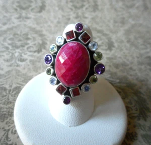 Sterling Silver Nicky Bulter Corundun Ruby Multi Stone Cluster Ring RE31L2 - Picture 1 of 10