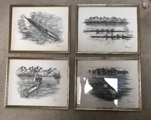 Set Rowing, Sculling, Crew, Vintage Etchings Prints - Picture 1 of 10