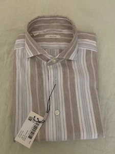 SuitSupply Shirt Adult 15-38 Blue White Stripe Long Sleeve Button Up Traveller - Picture 1 of 4