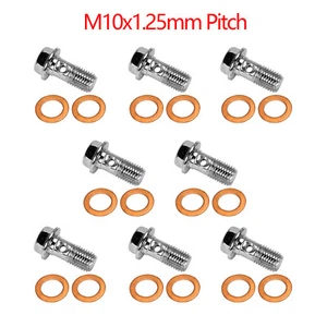 8pcs Brake Banjo Caliper Bolt M10 x 1.25 and Copper Banjo Washers For Kawasaki - Bild 1 von 9