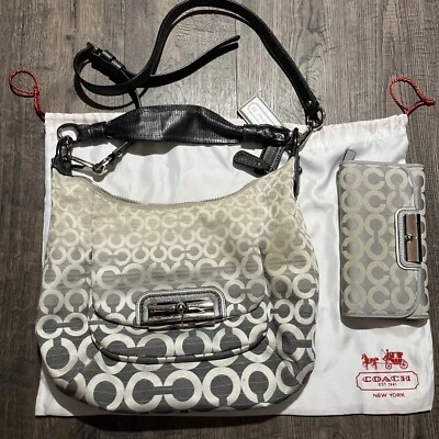 Coach Op Art Ombre Kristen Bolso de Hombro Cartera 16793 Gris Blanco Con Cartera y Bolso Foto 1 de 4