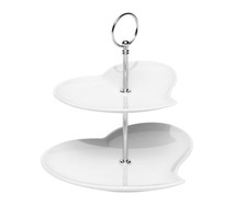 Cuore a Ripiani Bianco di Porcellana 2-Stöckig Forma Gebäckschalen Vassoi
