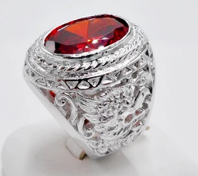 ANEL MASCULINO LARANJA SAFIRA SYN GEMS OURO BRANCO 18K PREENCHIDO GP PRATA GARUDA TAMANHO 9 - Imagem 1 de 4