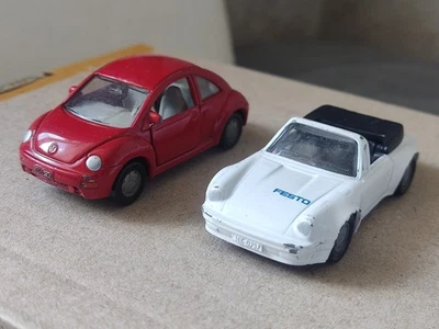 Juego 2 Coches Siku VW Escarabajo, Porshe 911 Turbo Cabrio Vintage Coche Retro Alemania Foto 1 de 4