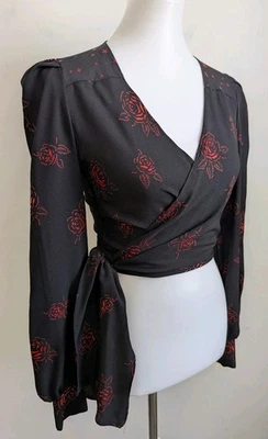 Blusa Top Boho Negra Floral Manga Completa Gótica Retro Secretaria Años 70 De Colección Nueva de Lote Antiguo Foto 1 de 4