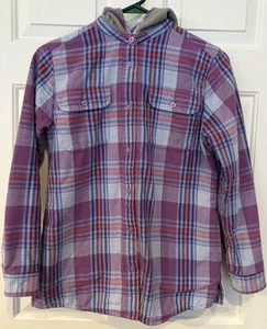 LL Bean Soft Brushed Flannel Hoodie Womens XL Light Purple Plaid Fleece Lined - Picture 1 of 3